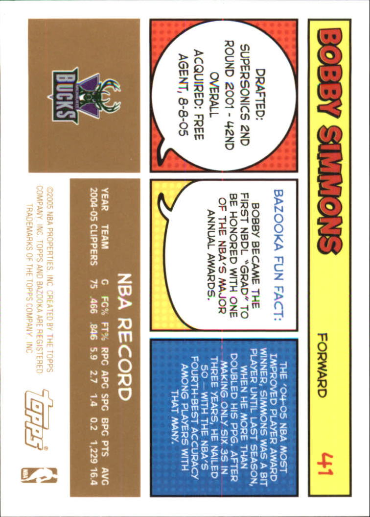 2005-06 Bazooka Gold #41 Bobby Simmons back image