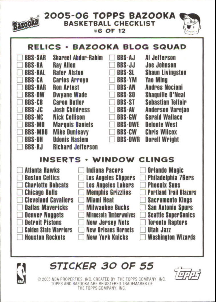 2005-06 Bazooka 4-on-1 Stickers Basketball Card Pick (Inserts) - Picture 25 of 47