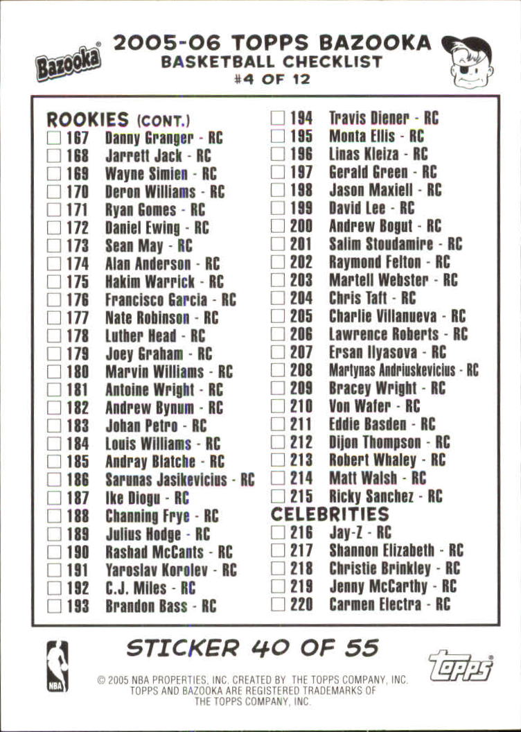 2005-06 Bazooka 4-on-1 Stickers Basketball Card Pick (Inserts) - Picture 31 of 47