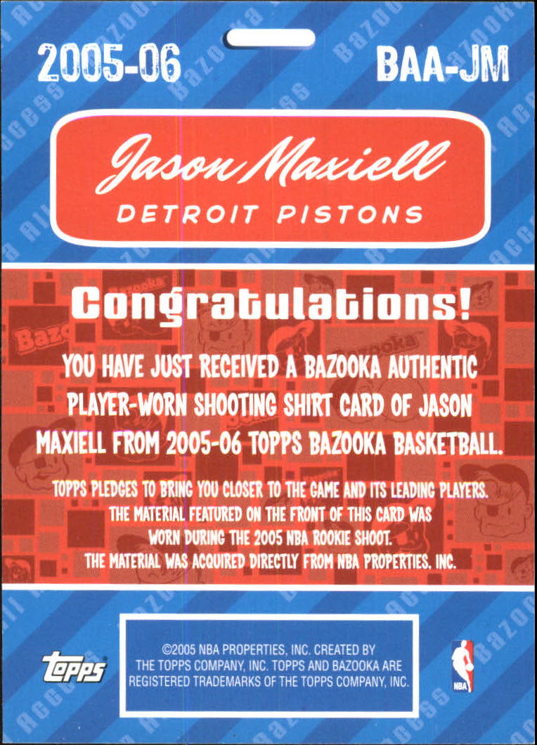 2005-06 Bazooka All-Access Relics #JM Jason Maxiell back image