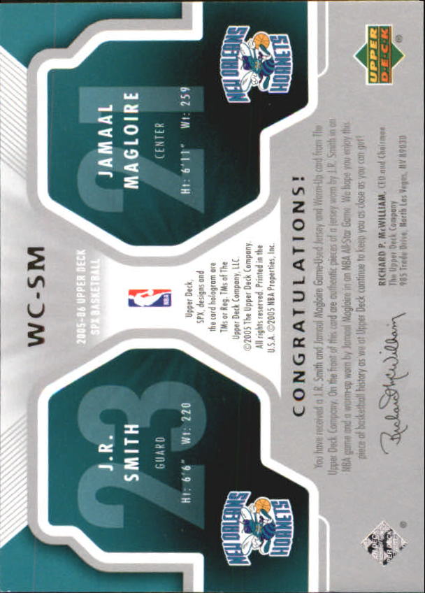 2005-06 SPx Winning Materials Combos #SM J.R. Smith/Jamaal Magloire back image