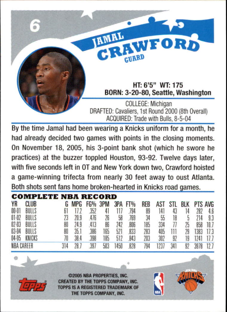 2005-06 Topps #6 Jamal Crawford back image
