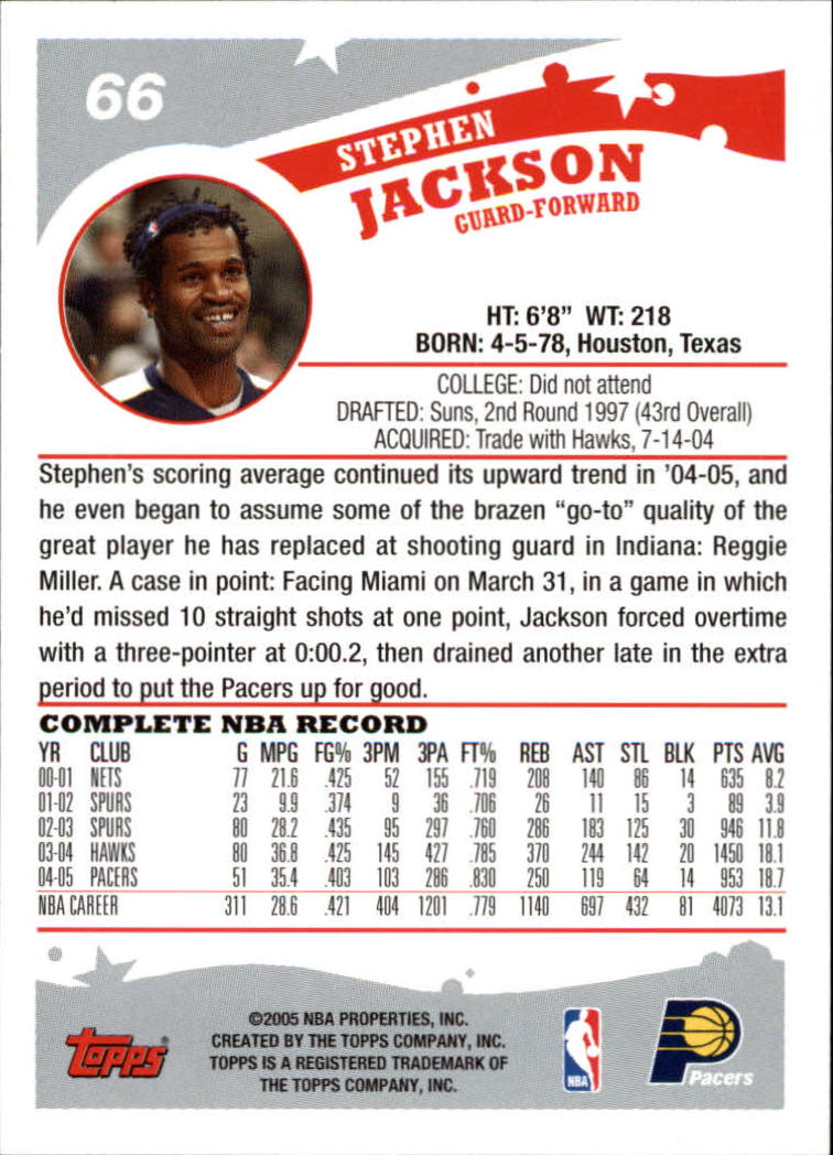 2005-06 Topps #66 Stephen Jackson back image