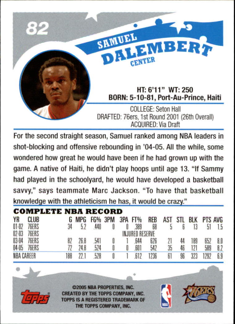 2005-06 Topps #82 Samuel Dalembert back image