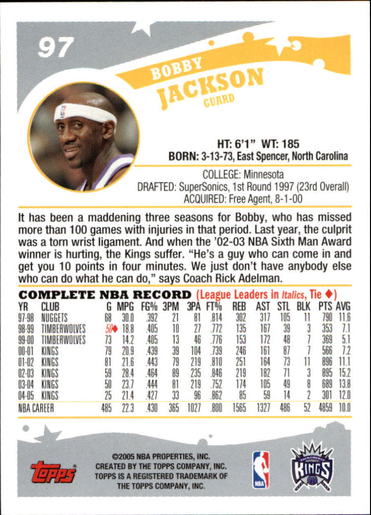 2005-06 Topps #97 Bobby Jackson back image