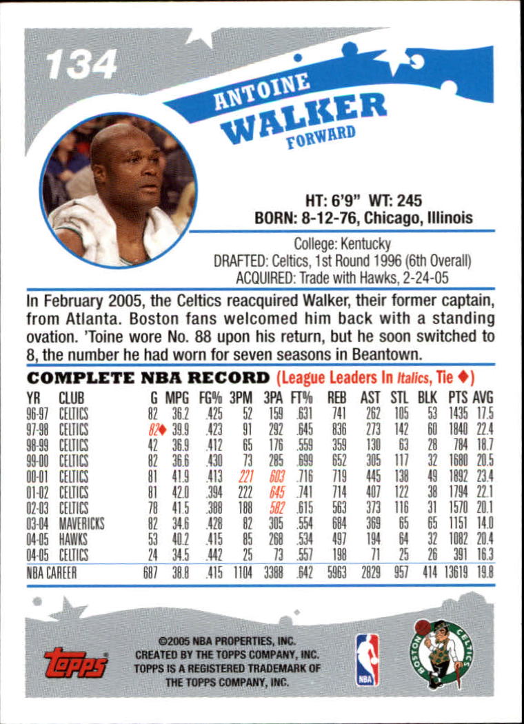 2005-06 Topps #134 Antoine Walker back image