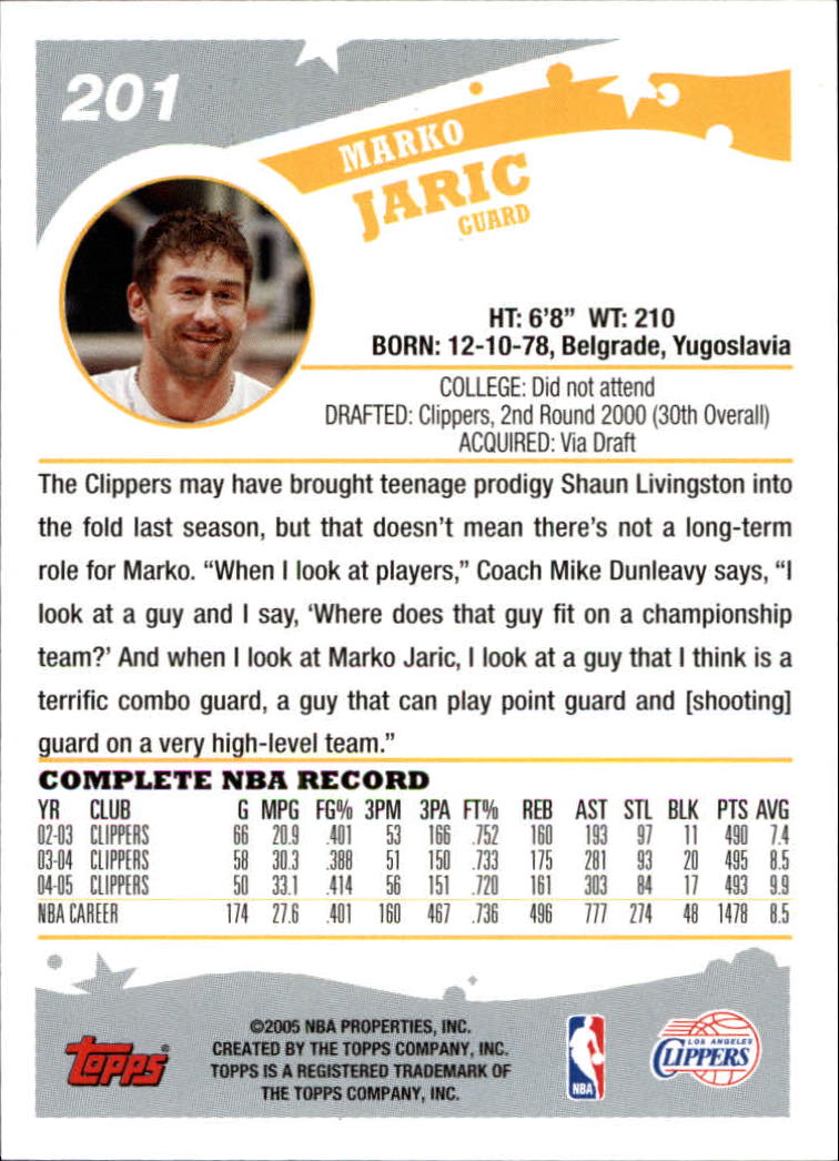 2005-06 Topps #201 Marko Jaric back image