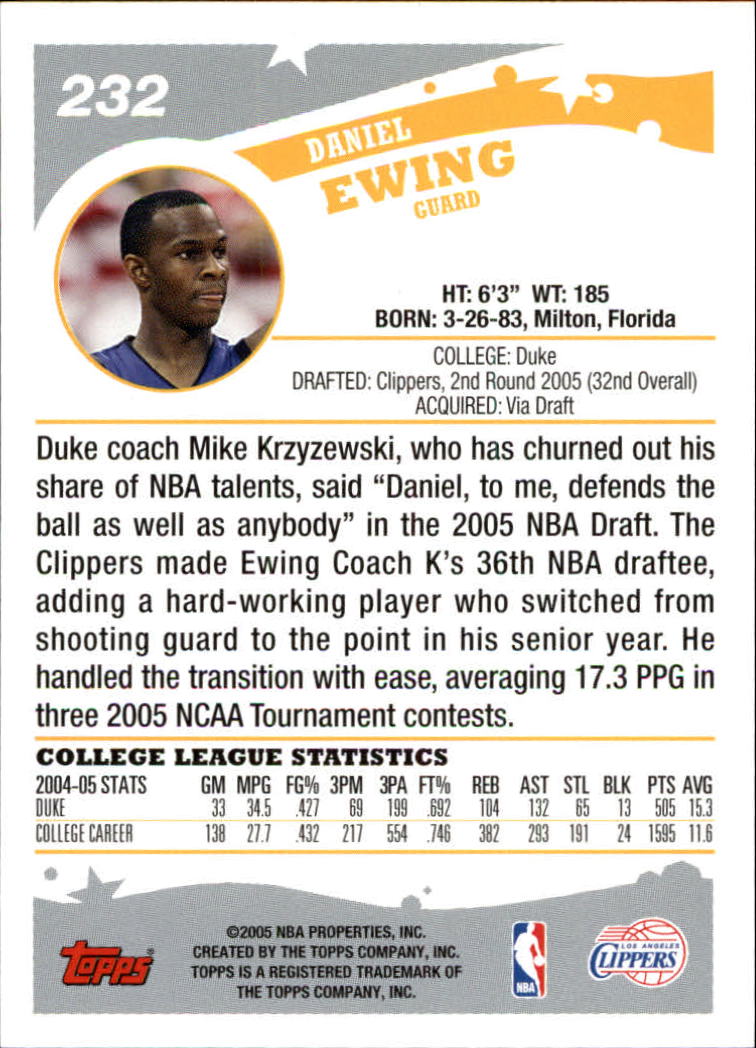 2005-06 Topps #232 Daniel Ewing RC back image