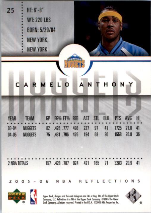 2005-06 Reflections #25 Carmelo Anthony back image