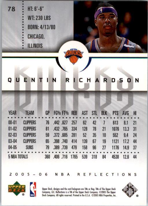 2005-06 Reflections #78 Quentin Richardson back image