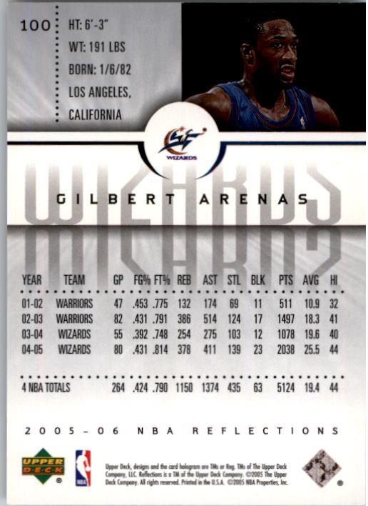 2005-06 Reflections #100 Gilbert Arenas back image