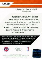 2005-06 Bowman Signs of the Future #JM Jason Maxiell back image