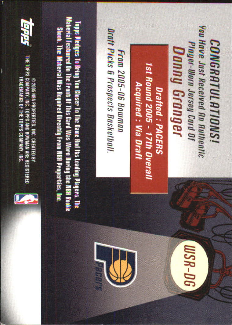 2005-06 Bowman Welcome to the Show Relics #DG Danny Granger back image