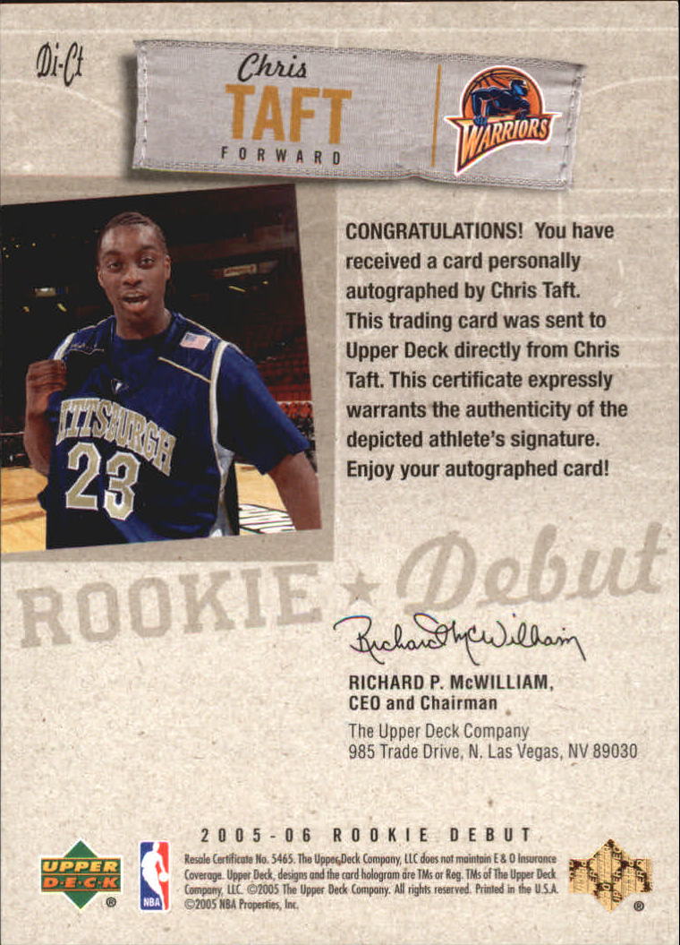 2005-06 Upper Deck Rookie Debut Ink #CT Chris Taft back image