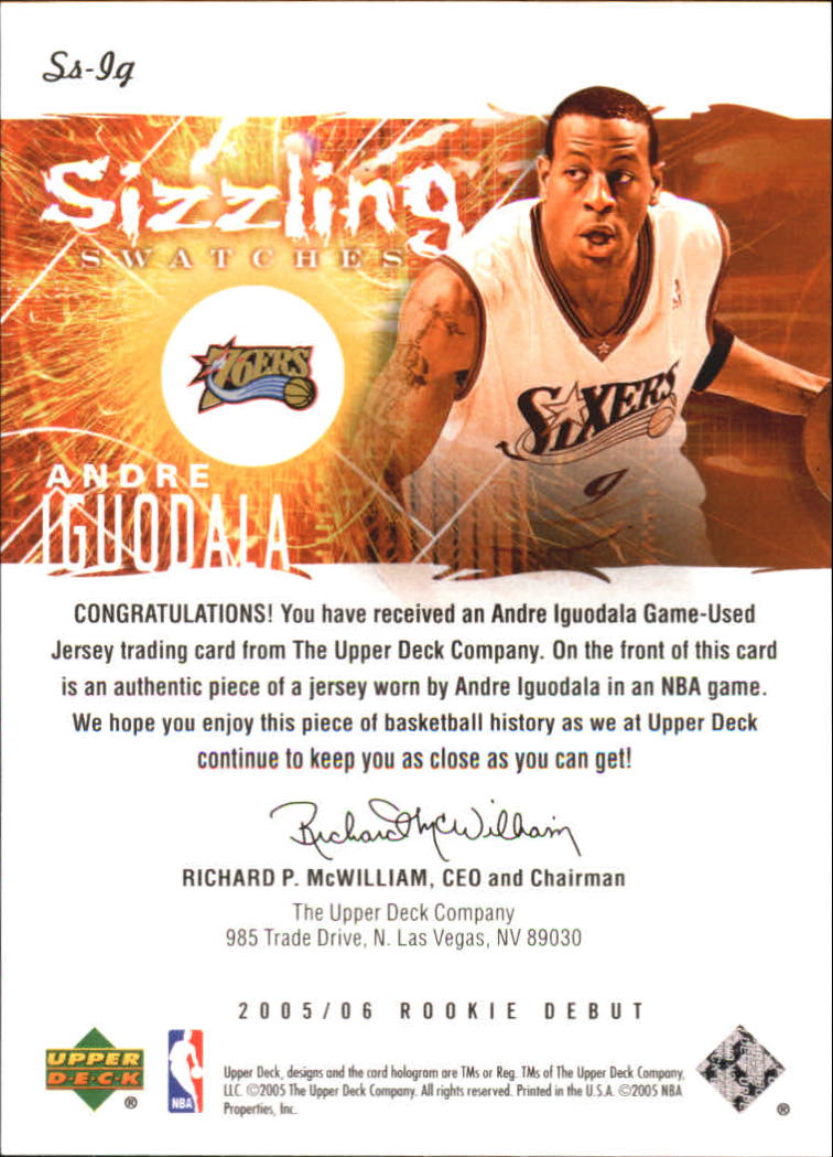 2005-06 Upper Deck Rookie Debut Sizzling Swatches #IG Andre Iguodala back image