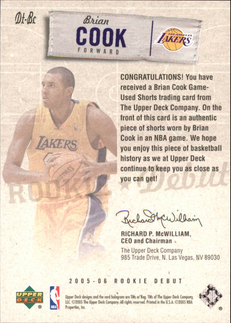 2005-06 Upper Deck Rookie Debut Threads #BC Brian Cook back image