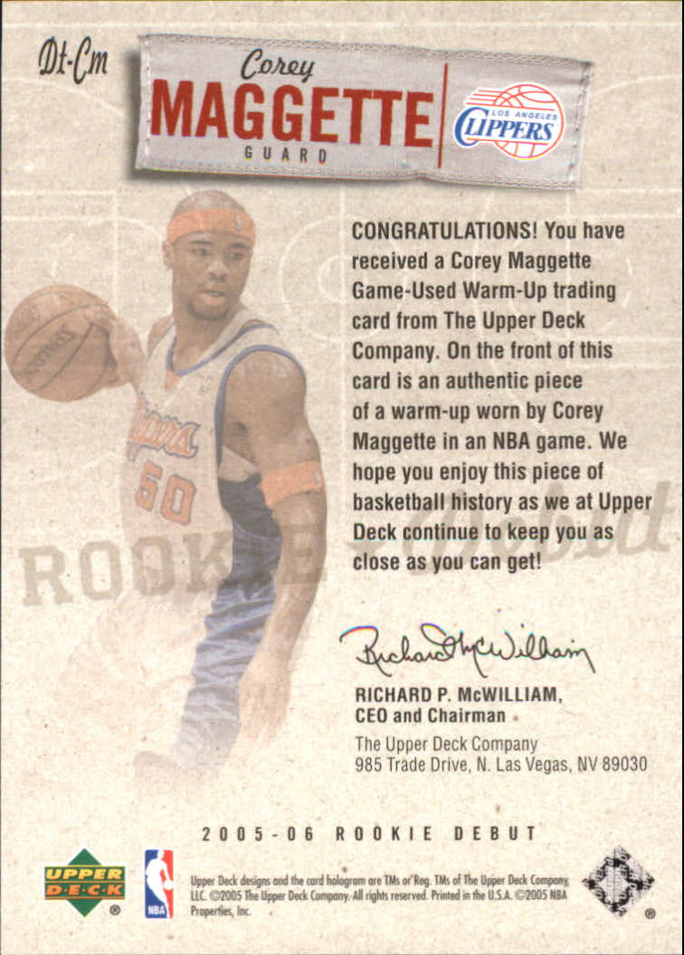 2005-06 Upper Deck Rookie Debut Threads #CM Corey Maggette back image
