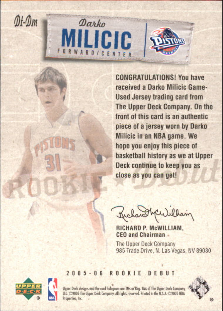 2005-06 Upper Deck Rookie Debut Threads #DM Darko Milicic back image