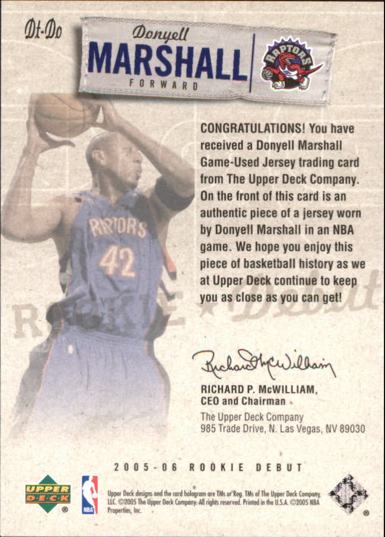 2005-06 Upper Deck Rookie Debut Threads #DO Donyell Marshall back image