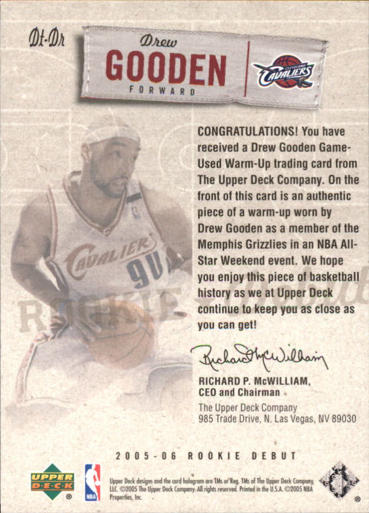 2005-06 Upper Deck Rookie Debut Threads #DR Drew Gooden back image