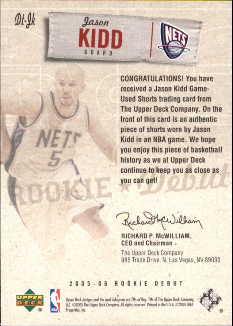 2005-06 Upper Deck Rookie Debut Threads #JK Jason Kidd back image
