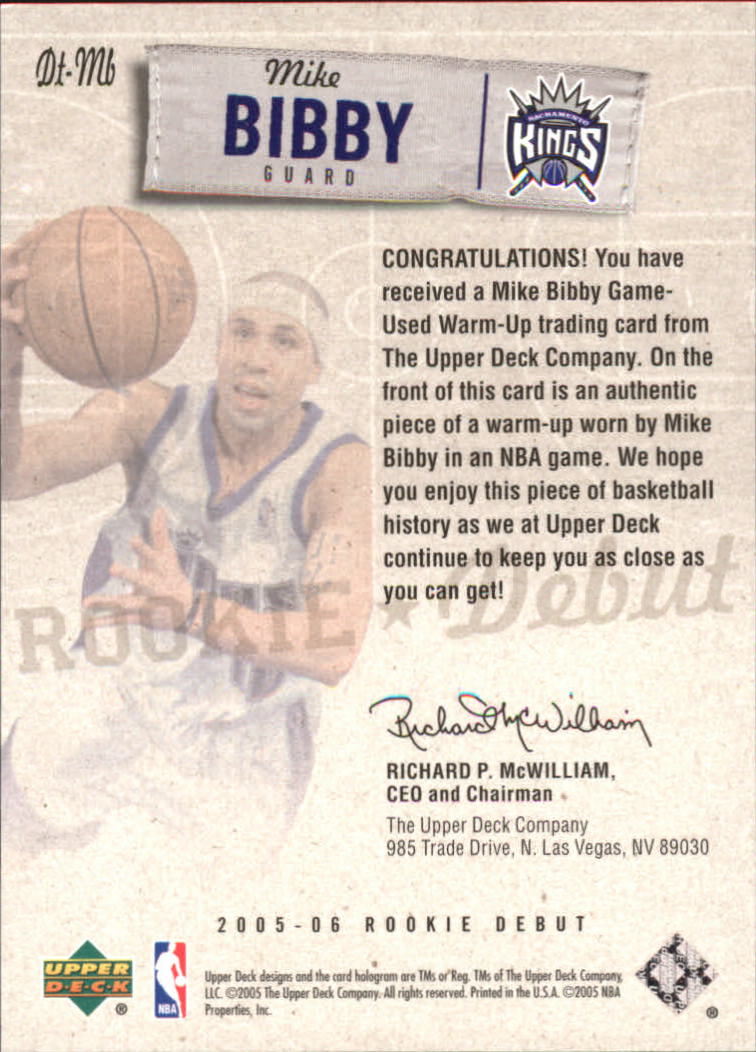2005-06 Upper Deck Rookie Debut Threads #MB Mike Bibby back image