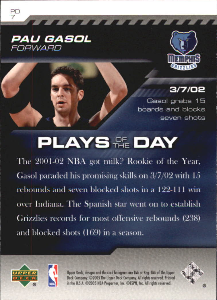 2005-06 Upper Deck ESPN Plays of the Day #PD7 Pau Gasol