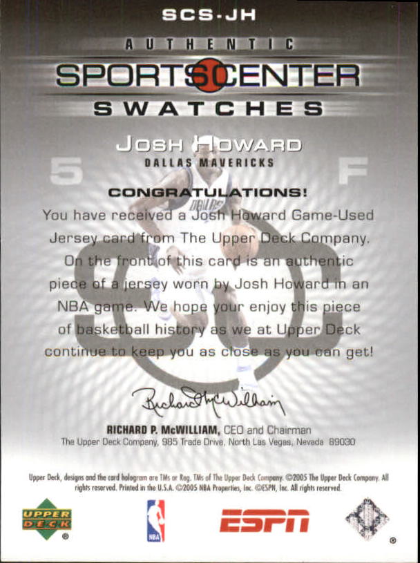 2005-06 Upper Deck ESPN Sports Center Swatches #JH Josh Howard back image