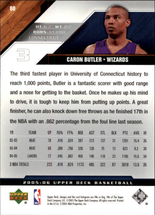 2005-06 Upper Deck #80 Caron Butler back image