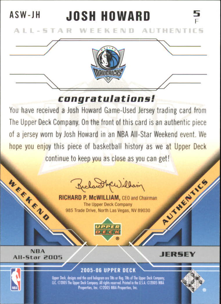 2005-06 Upper Deck All-Star Weekend Authentics #JH Josh Howard back image