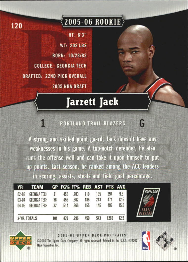 2005-06 UD Portraits #120 Jarrett Jack RC back image