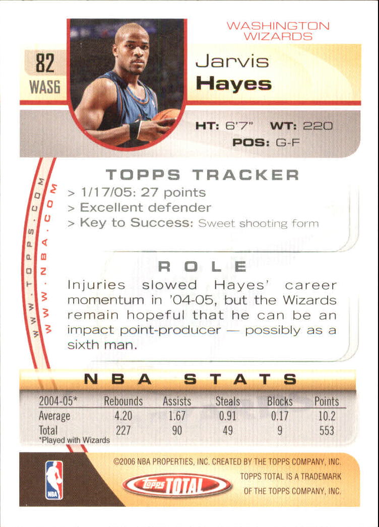 2005-06 Topps Total Silver #82 Jarvis Hayes back image