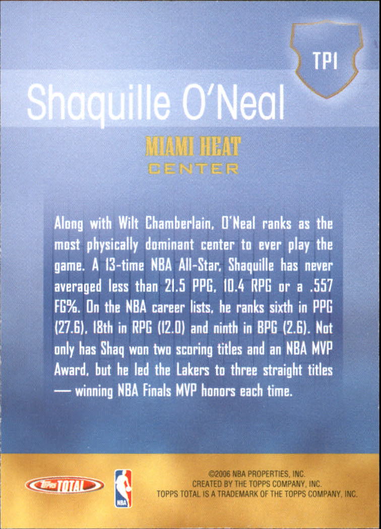 2005-06 Topps Total Performance #TP1 Shaquille O'Neal back image