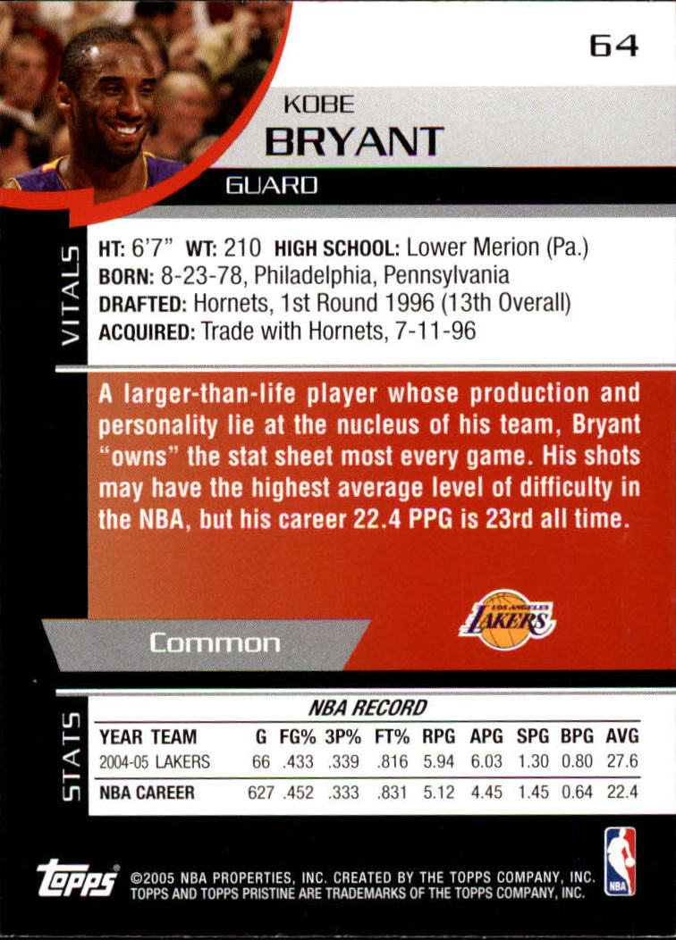 2005-06 Topps Pristine #64 Kobe Bryant back image