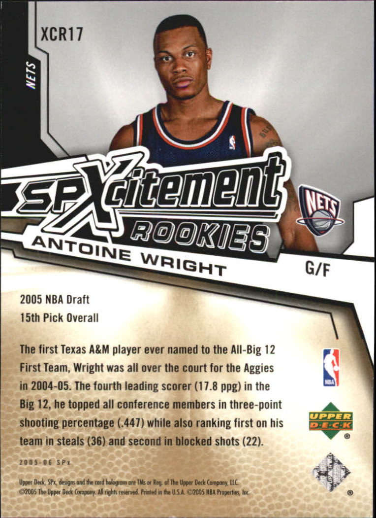 2005-06 SPx SPxcitement Rookies #XCR17 Antoine Wright back image