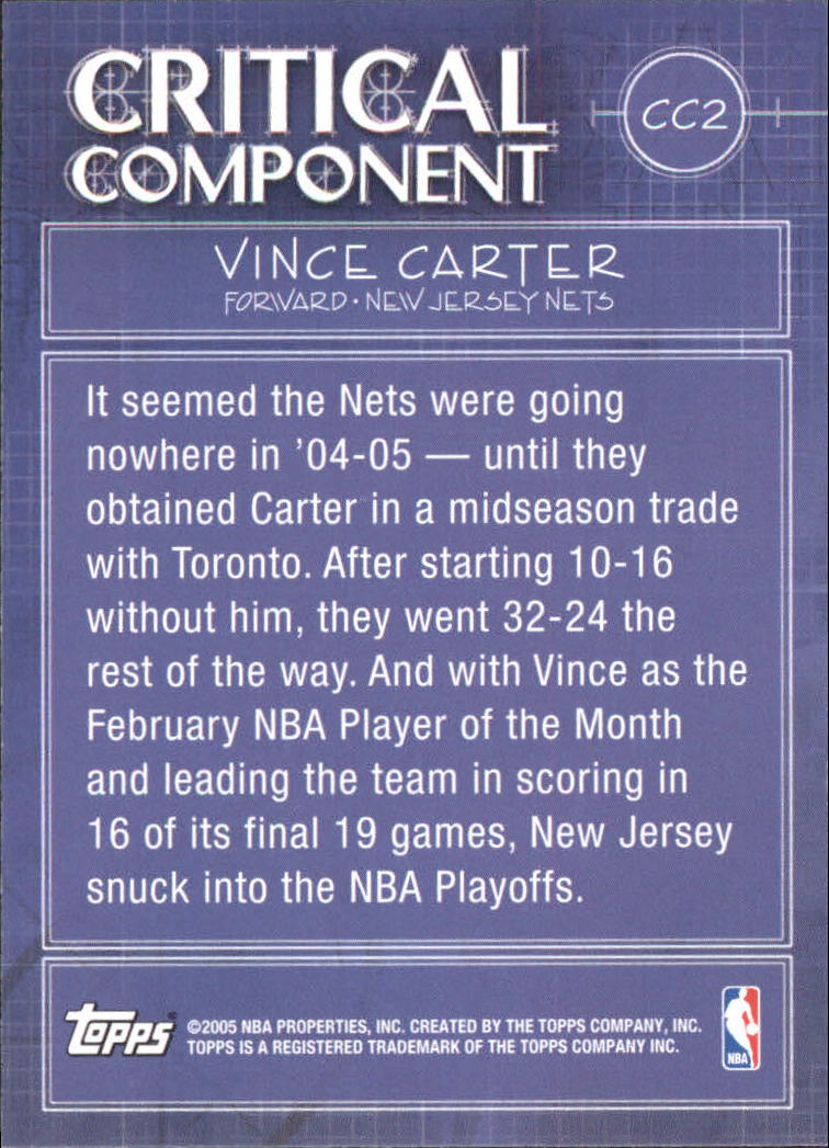 2005-06 Topps Critical Component #CC2 Vince Carter back image