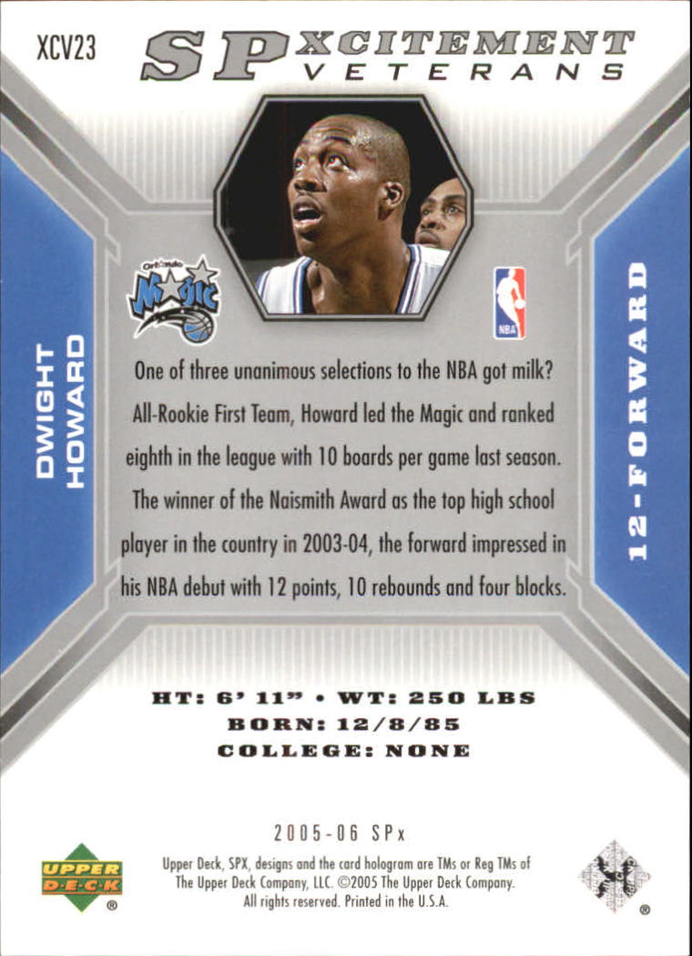 2005-06 SPx SPxcitement Veterans #XCV23 Dwight Howard back image