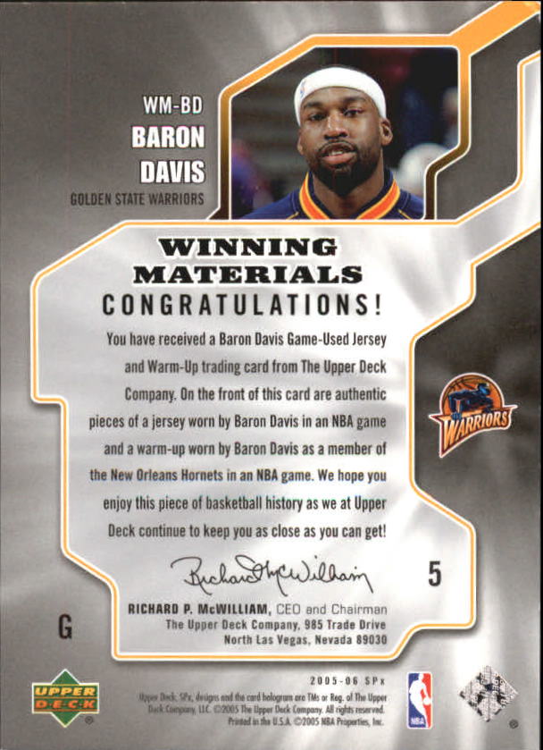 2005-06 SPx Winning Materials #BD Baron Davis back image