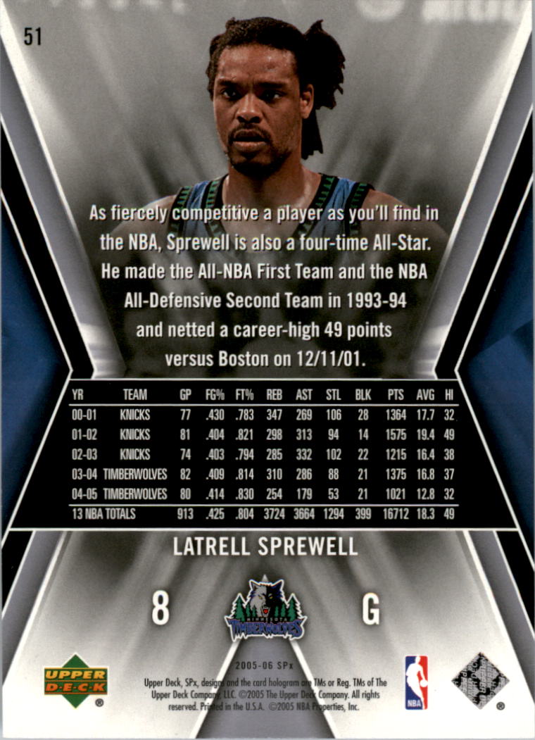 2005-06 SPx #51 Latrell Sprewell back image