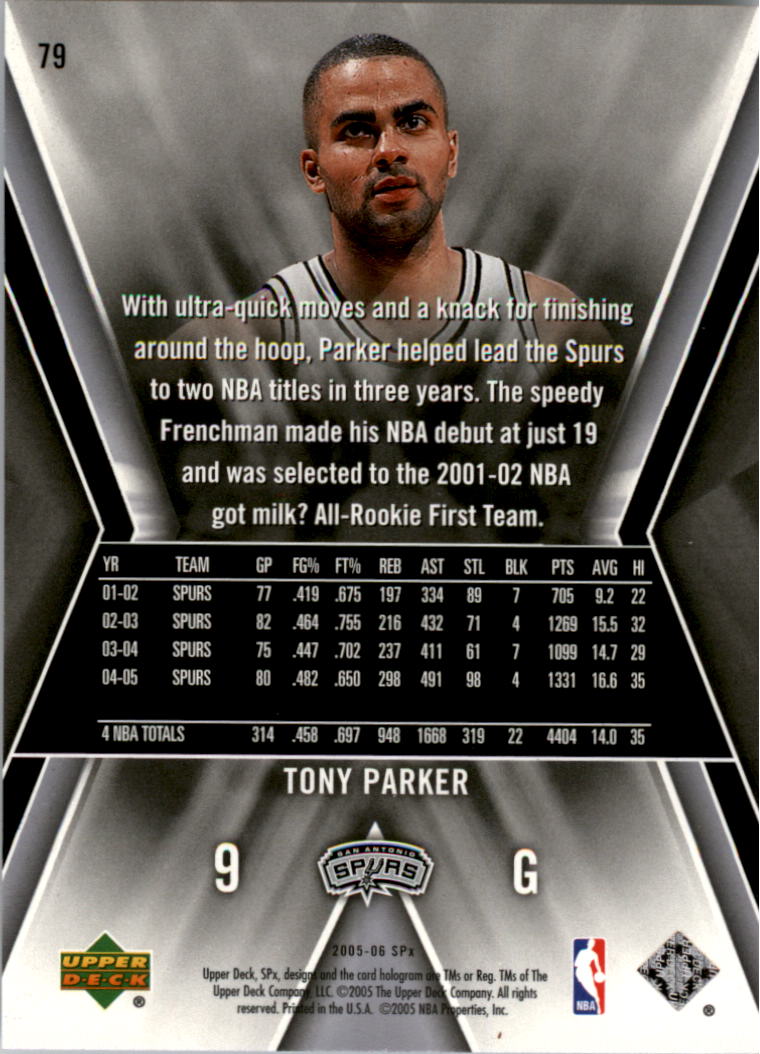 2005-06 SPx #79 Tony Parker back image