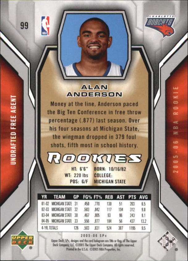 2005-06 SPx #99 Alan Anderson RC back image