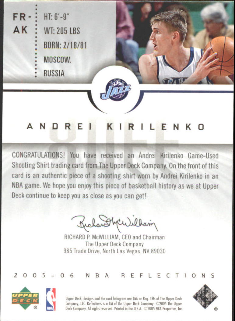 2005-06 Reflections Fabrics #AK Andrei Kirilenko back image