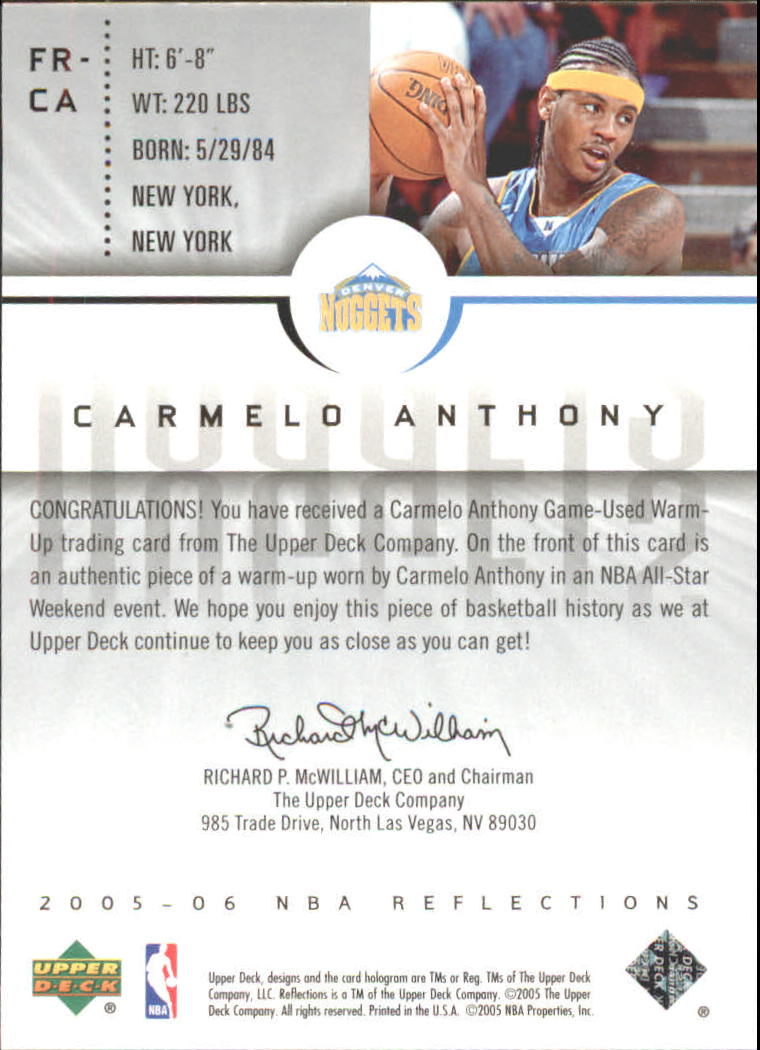 2005-06 Reflections Fabrics #CA Carmelo Anthony back image
