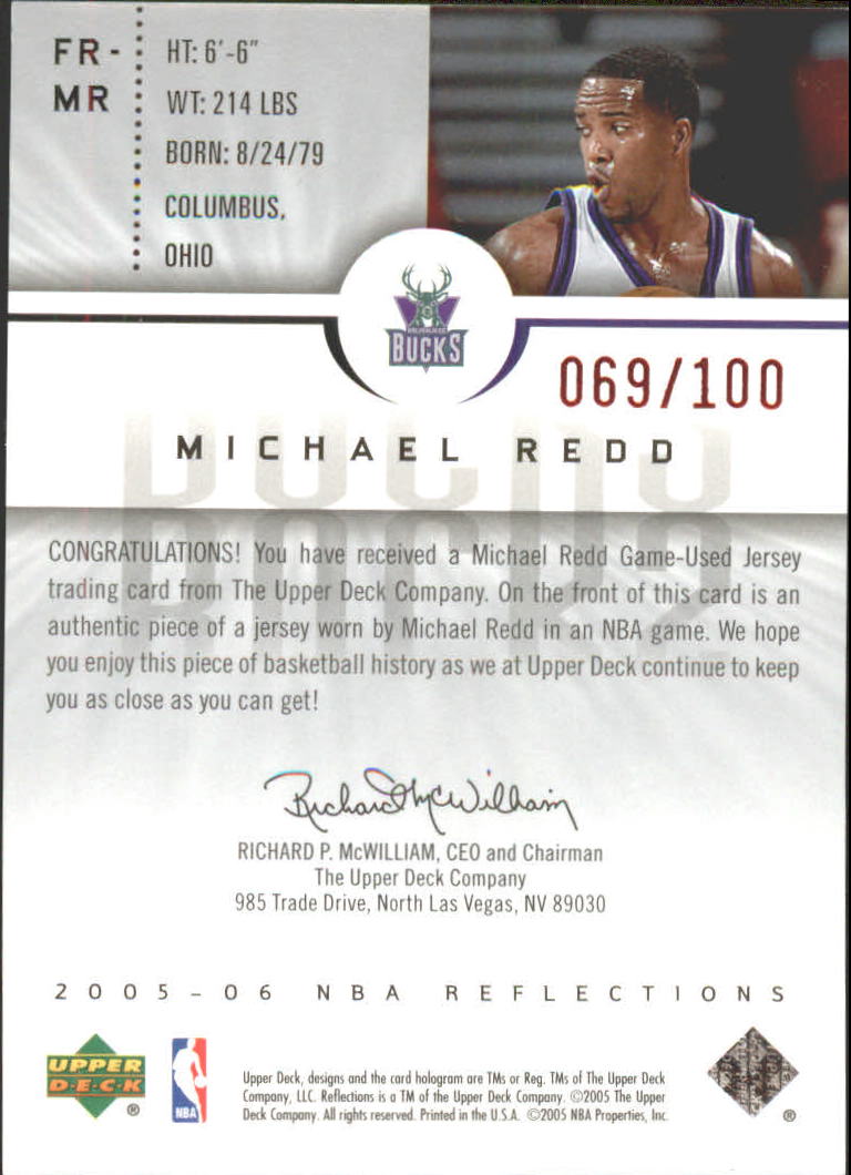 2005-06 Reflections Fabrics Red #MR Michael Redd back image