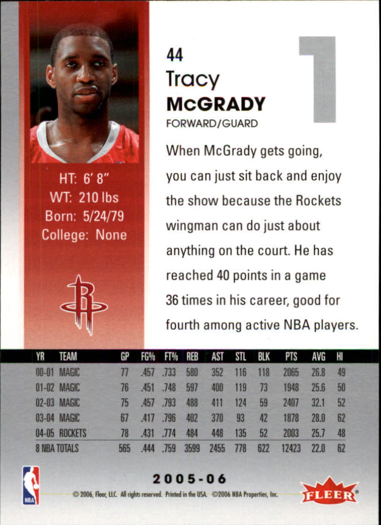 2005-06 Hoops #44 Tracy McGrady back image