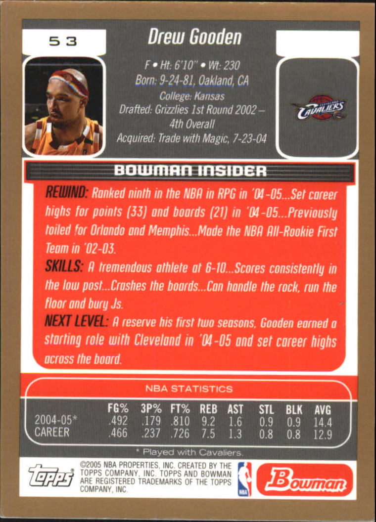 2005-06 Bowman Gold #53 Drew Gooden back image