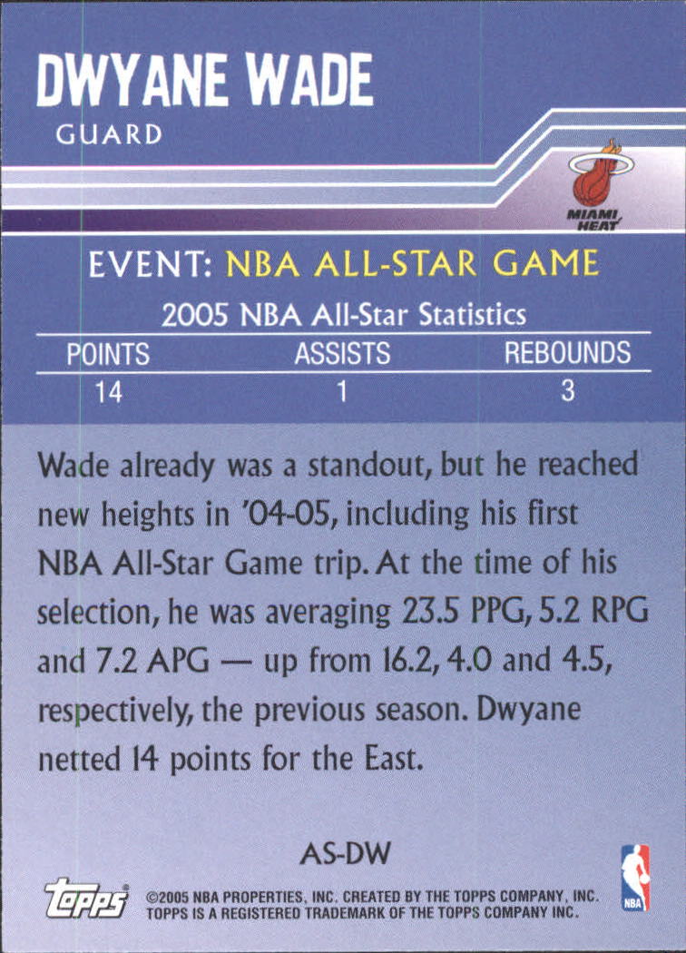 2005-06 Topps All-Star Altitude #ASDW Dwyane Wade back image