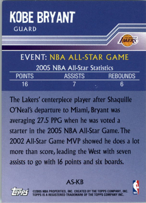 2005-06 Topps All-Star Altitude #ASKB Kobe Bryant back image