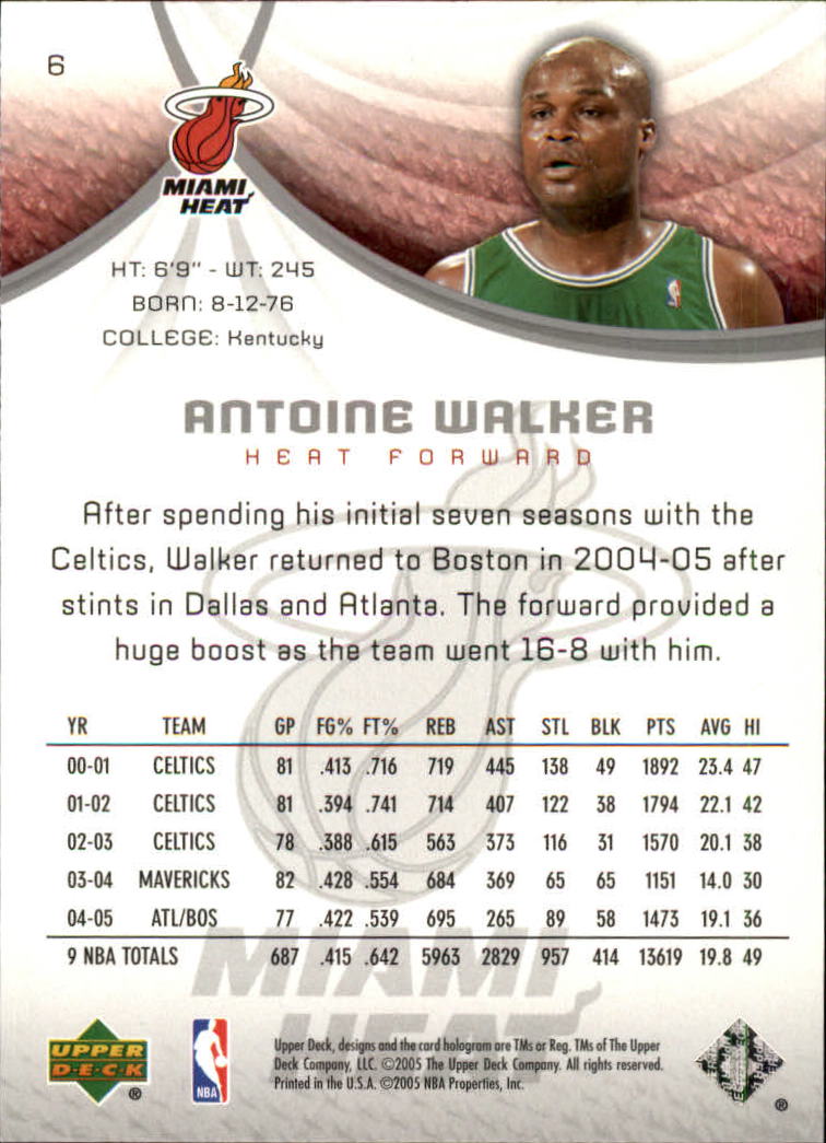 2005-06 SP Game Used #6 Antoine Walker back image