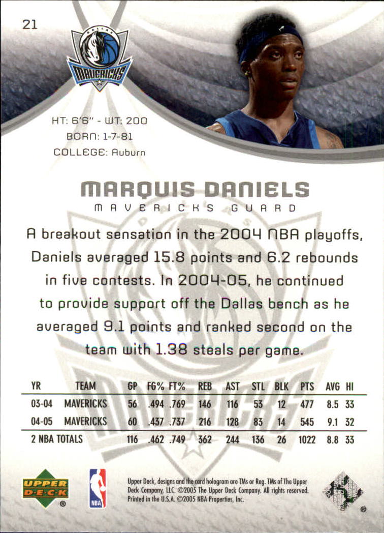 2005-06 SP Game Used #21 Marquis Daniels back image